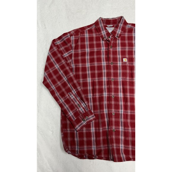 Carhartt Red Plaid Relaxed Fit Long Sleeve Button Down Size Large 103351 608 - Picture 2 of 10